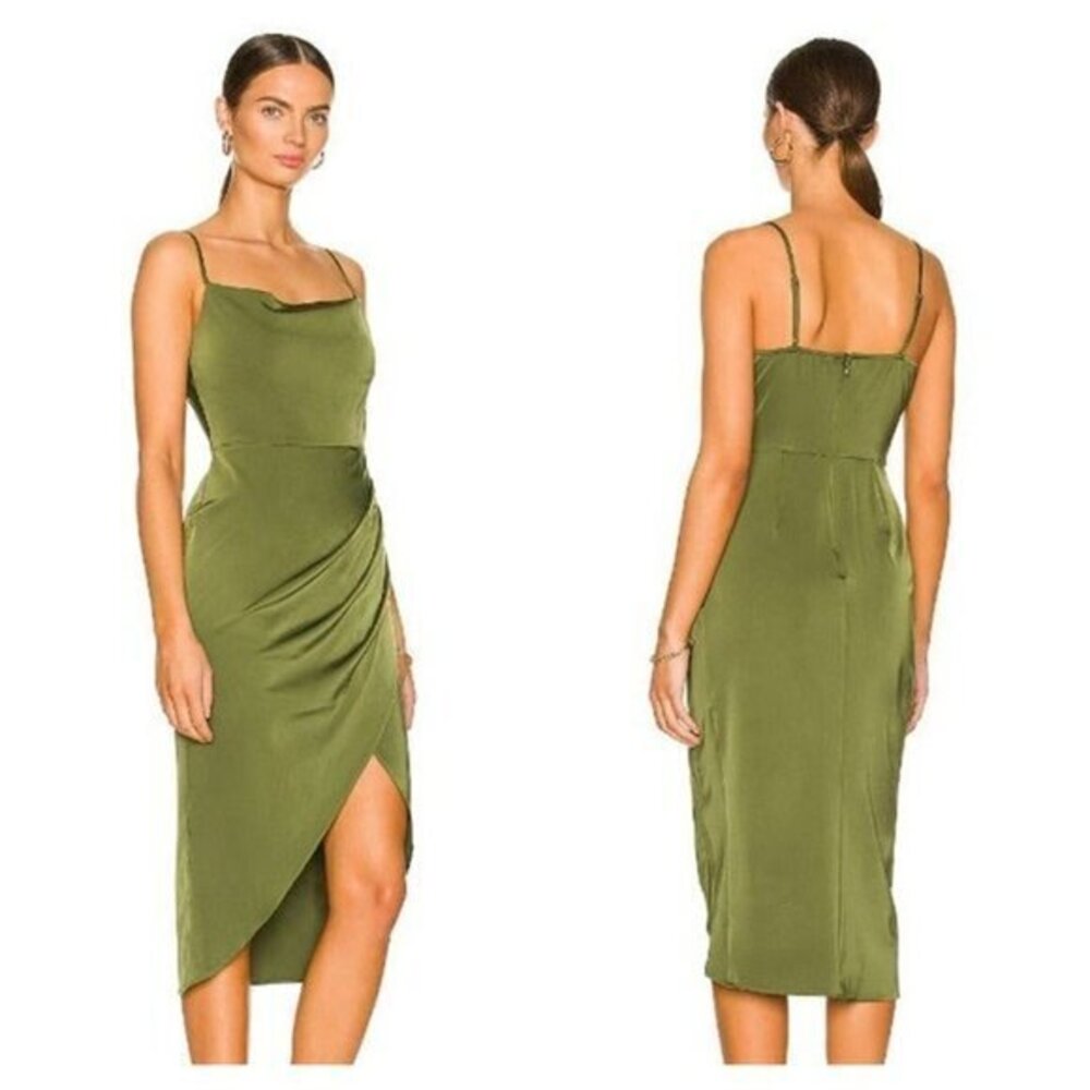MORE TO COME Adonia Wrap Midi Dress - Olive